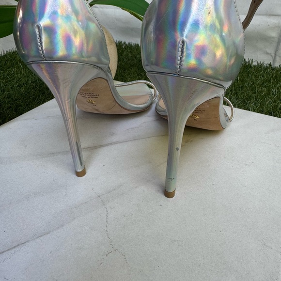 Stuart Weitzman Nudistcurve iridescent Silver Patent leather Ankle strap size 8 - Picture 15 of 15